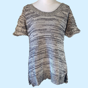 Clearance! Cabi Marled Black White Short Sleeve Knit Sweater Scoop Neck Size M